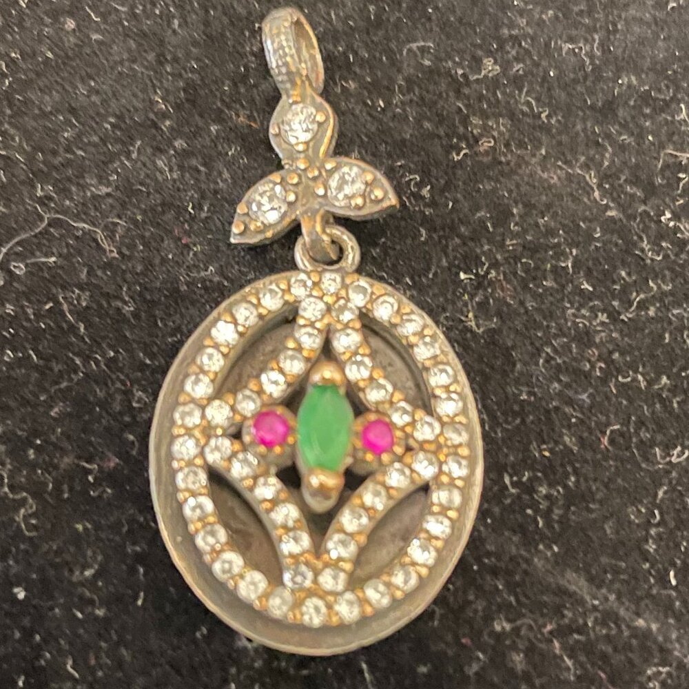 antique silver multi color pendant
